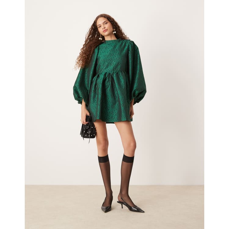 Dream Sister Jane jacquard mini dress in emerald | ASOS