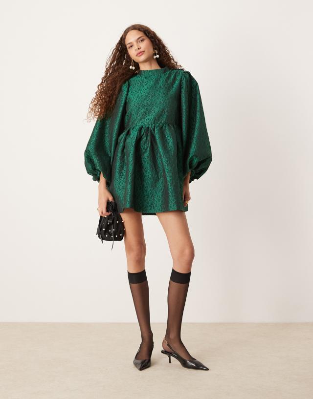 Dream Sister Jane jacquard mini dress in emerald | ASOS