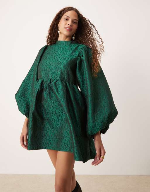 Dream Sister Jane jacquard mini dress in emerald | ASOS