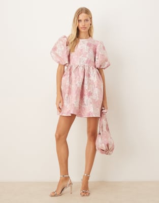 Dream Sister Jane jacquard mini dress set in pink floral | ASOS