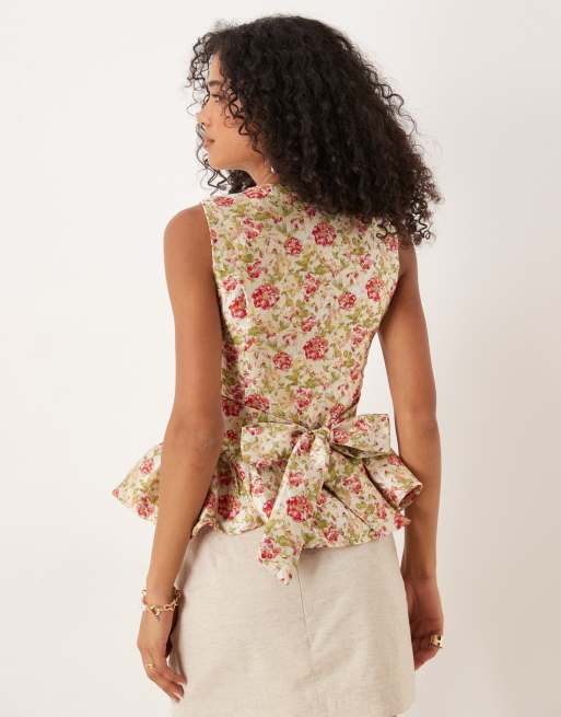 Dream Sister Jane jacquard peplum top with bow back in