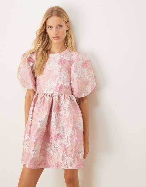 Dream Sister Jane jacquard puff sleeve mini dress co-ord in pink floral - view 1