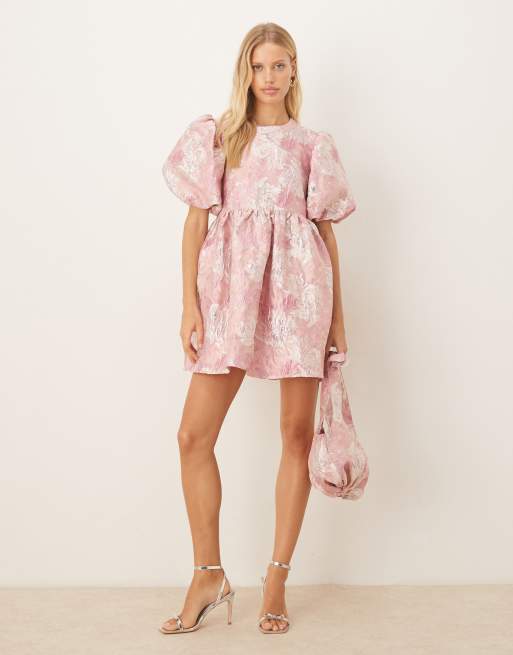 Dream Sister Jane jacquard puff sleeve mini dress co-ord in pink