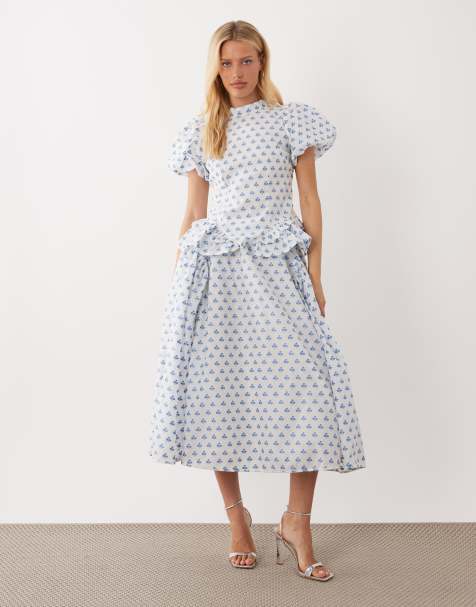 Dream Sister Jane  jacquard puff sleeve top co-ord and mid rise skirt in white polka dot - view 1