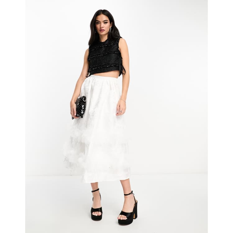 Dream Sister Jane jacquard tulle ruffle midaxi skirt in cream | ASOS