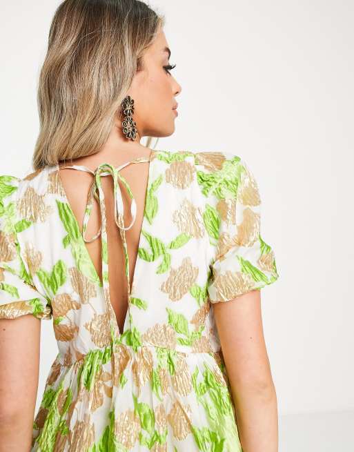 Dream Sister Jane lime green floral jacquard midi smock dress | ASOS