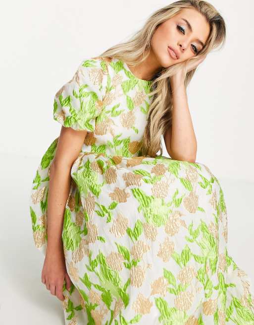 lime green print dress Lime Green and White Wavy Lines Print Dress Small / Lime/white / 95% Polyester 5% Elastane main image 0