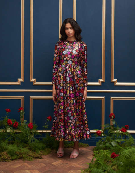 Dream Sister Jane long sleeve embellished maxi dress in multi-color - view 1