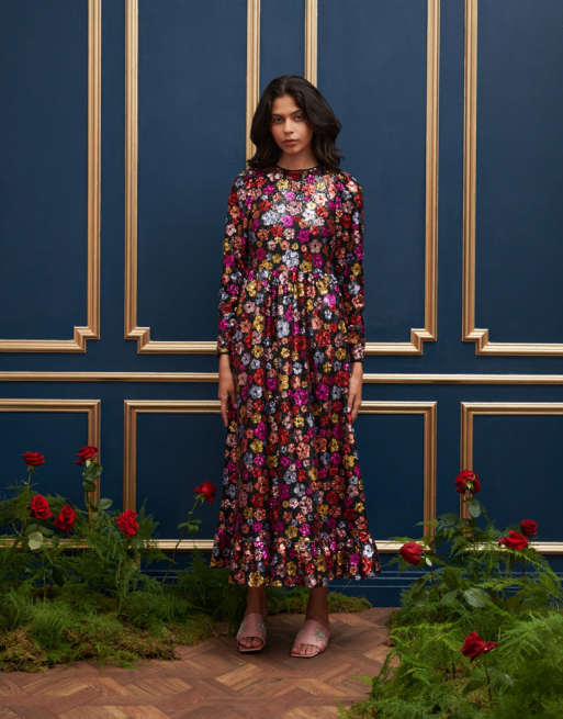 Dream Sister Jane long sleeve embellished maxi dress in multi-color
