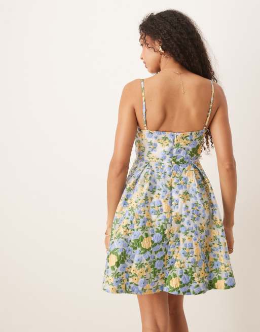 Dream Sister Jane - Marigold - Gul og multifarvet minikjole i jacquard, 3 af 4