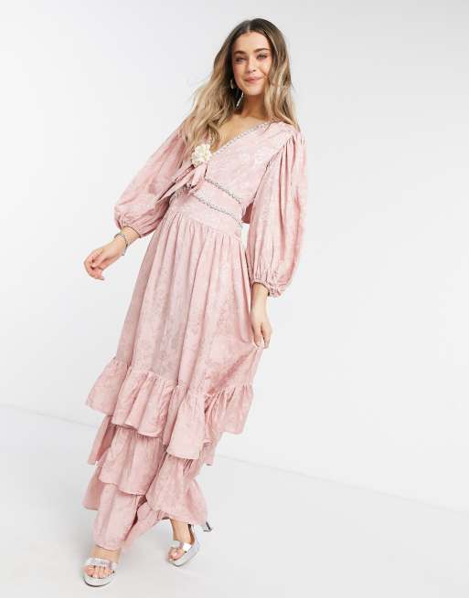 Dream Sister Jane maxi dress with ruffle skirt and ornate embellishment in  jacquard | ASOS