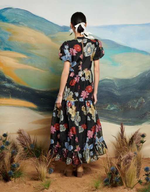 Dream Sister Jane metallic floral jacquard midaxi dress in