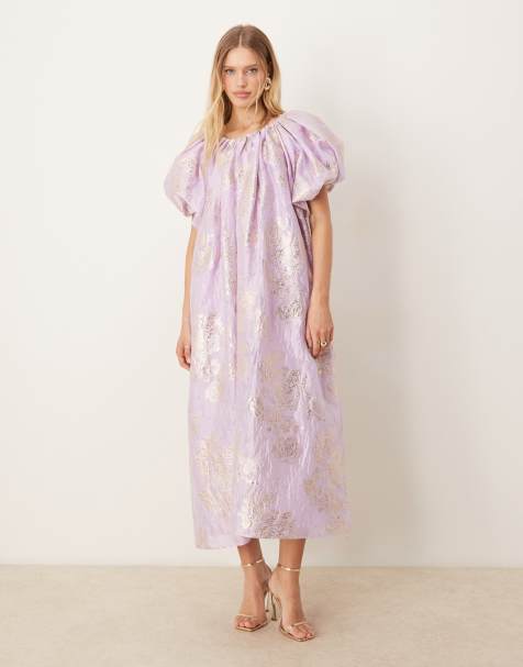Dream Sister Jane metallic jacquard floral midi dress in bright lilac - view 1