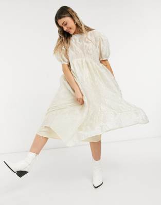 Dream Sister Jane midi smock dress in cream textured jacquard | ASOS