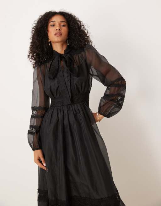 Dream Sister Jane – Midikleid aus transparenter Spitze in Schwarz mit Schluppe, 3 von 4