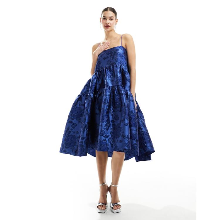 Sister Jane Miro Floral Jacquard Tiered Cami Dress, Blue, £175.00