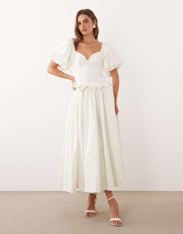 Dream Sister Jane Mora jacquard sweetheart neckline puff sleeve