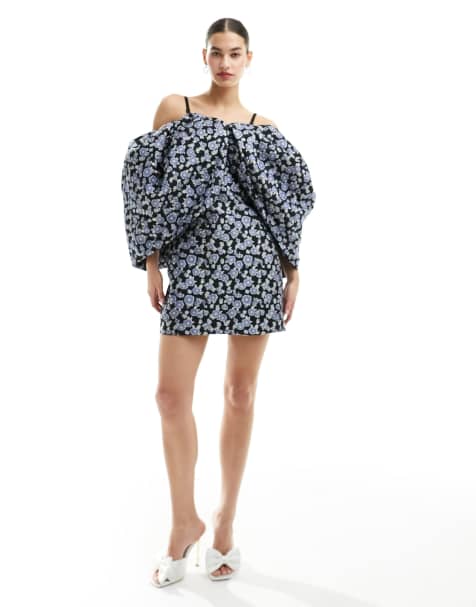 Dream Sister Jane multi-way puffball mini dress in pewter floral - view 1