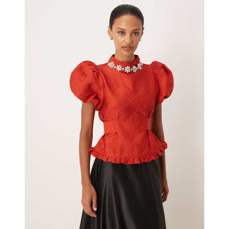 Dream Sister Jane Narrative jacquard embellished high neck puff