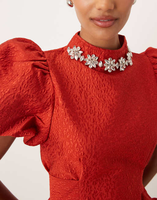 Dream Sister Jane Narrative jacquard top in red, 4 of 4