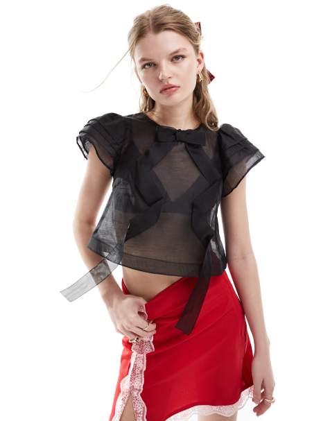 Dream Sister Jane organza bow top in black - view 1