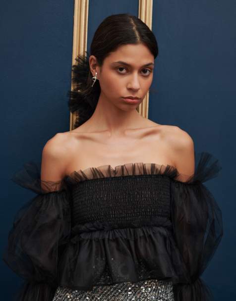 Dream Sister Jane organza bubble sleeve top in black - view 1