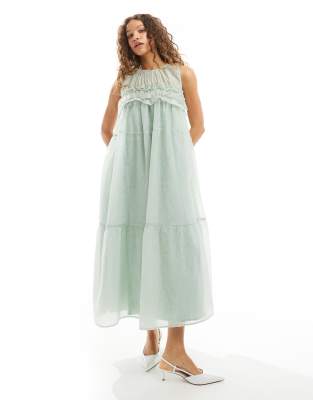 Dream Sister Jane organza empire midaxi dress in sage-Green