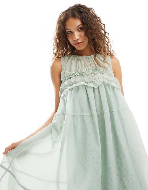 Dream Sister Jane organza empire midaxi dress in sage | ASOS Dream Sister Jane organza empire midaxi dress in sage | ASOS