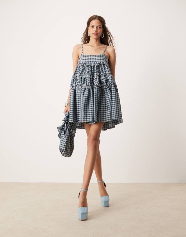 Dream Sister Jane organza mini dress in check print | ASOS
