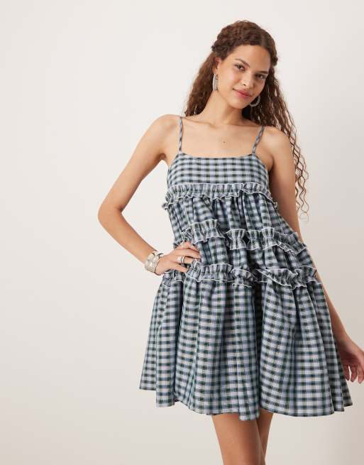 Dream Sister Jane organza mini dress in check print | ASOS