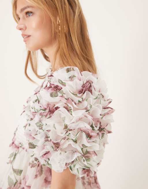 Dream Sister Jane organza ruffle top in berry floral | ASOS