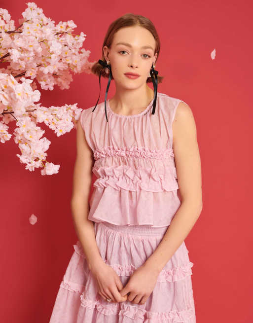 Dream Sister Jane organza ruffle top in pink (part of a set)