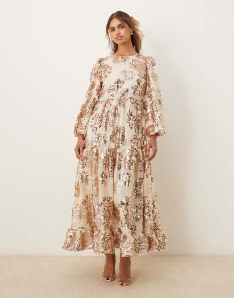Dream Sister Jane oversized floral embellished maxi dress in gold - view 1