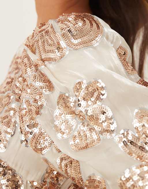 Dream Sister Jane oversized floral embellished maxi dress in gold, 3 of 4