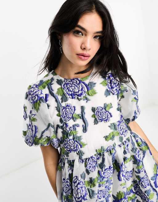 Dream Sister Jane oversized jacquard mini dress in blue | ASOS