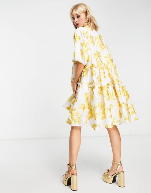 Dream Sister Jane oversized jacquard smock dress in golden