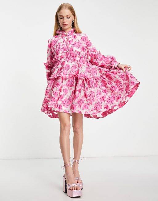 Dream Sister Jane oversized jaquard smock dress in pink peony ...