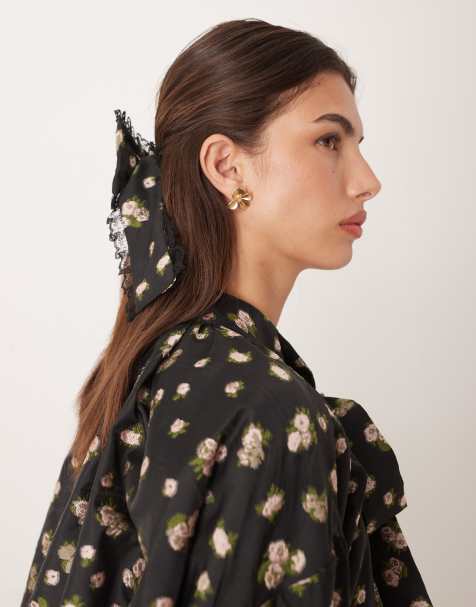 Dream Sister Jane oversized pussybow co-ord in tea rose black floral - view 1