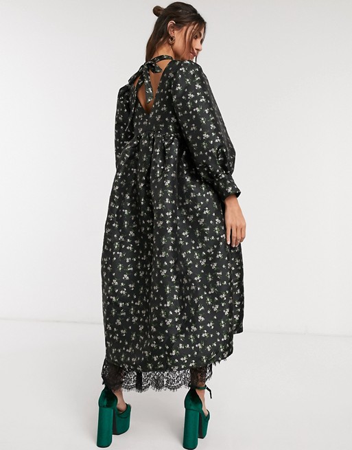 Dream Sister Jane oversized smock dress with volume sleeves in floral jacquard
