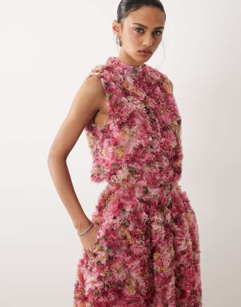 Dream Sister Jane Palette floral tulle high neck top co-ord in pink - view 1