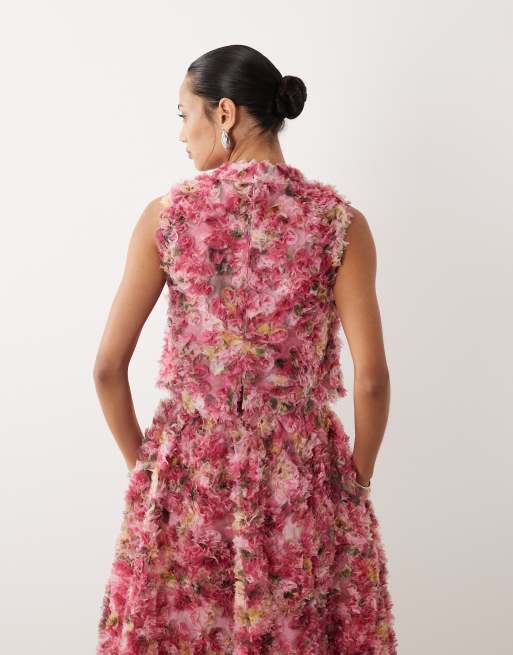 sisterjane ブラウス チュール フラワー 薔薇 完売 ROSEBUD Dream Sister Jane Palette floral tulle high neck top in pink