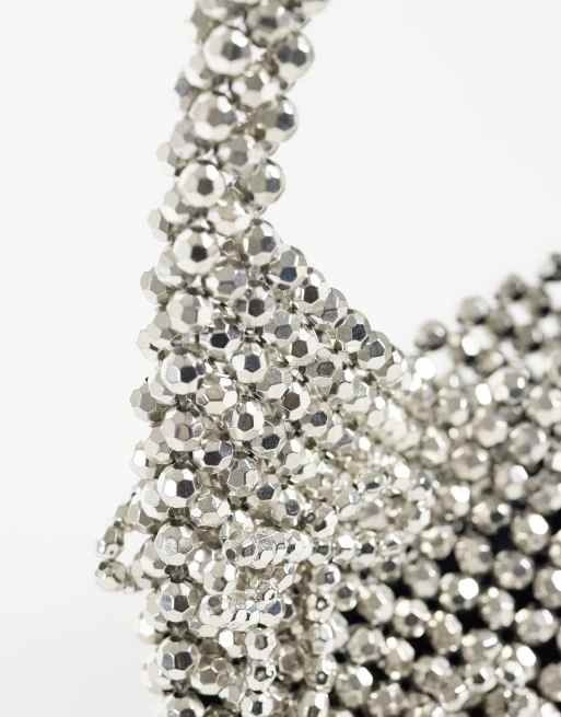 Dream Sister Jane Panache metallic finish beaded bow detail bag in silver, 3 of 4