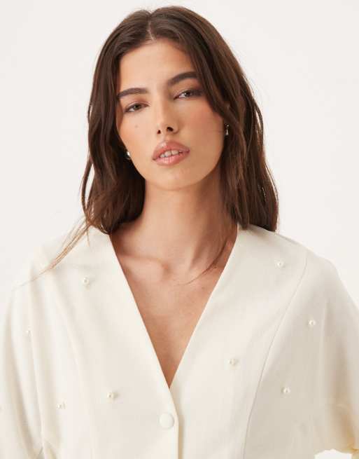 Dream Sister Jane pearl embellished jacket co-ord in ivory, 4 of 4