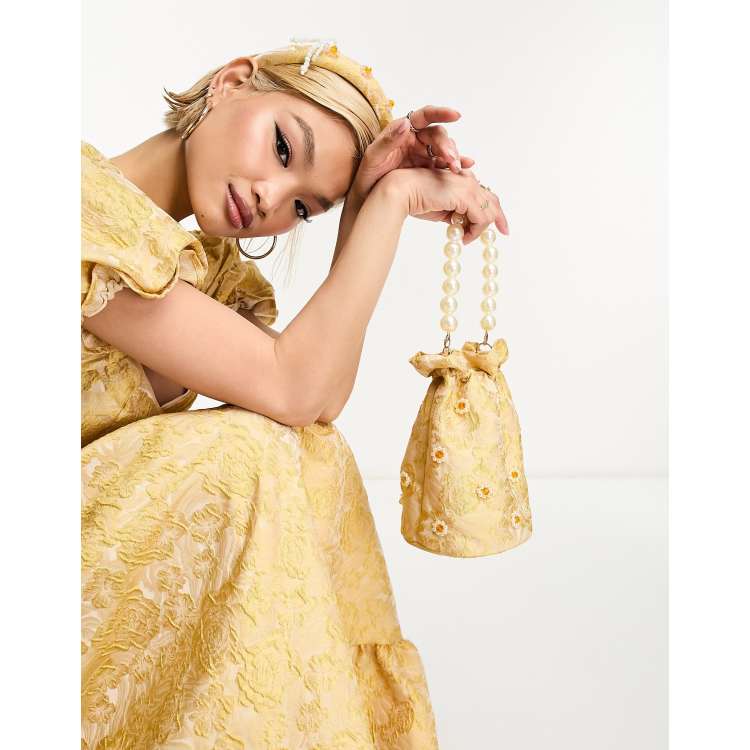 Dream Sister Jane pearl embellished jacquard bag co-ord in yellow