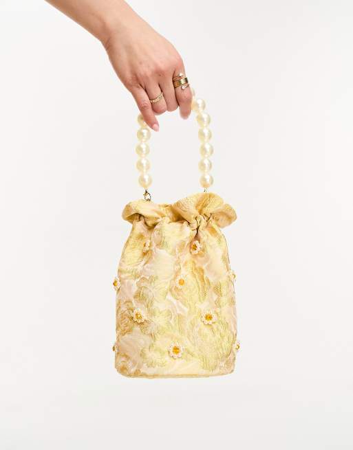 Dream Sister Jane pearl embellished jacquard bag co-ord in yellow