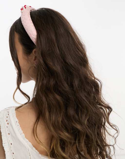 Dream Sister Jane pearl embellished jacquard headband in pink, 2 of 4