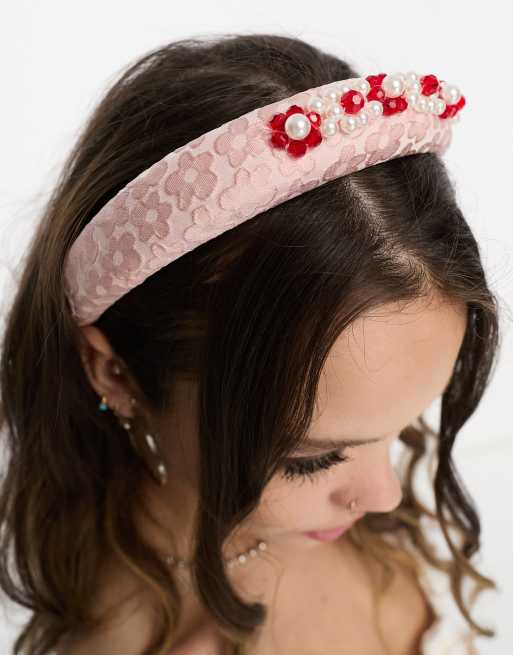 Dream Sister Jane pearl embellished jacquard headband in pink, 4 of 4