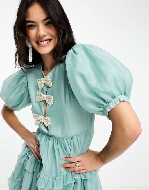 Dream Sister Jane pearl embellished ruffle tiered maxi dress in  