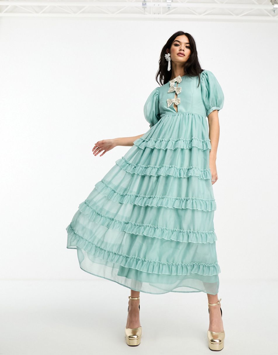 Dream Sister Jane pearl embellished ruffle tiered maxi dress in ...