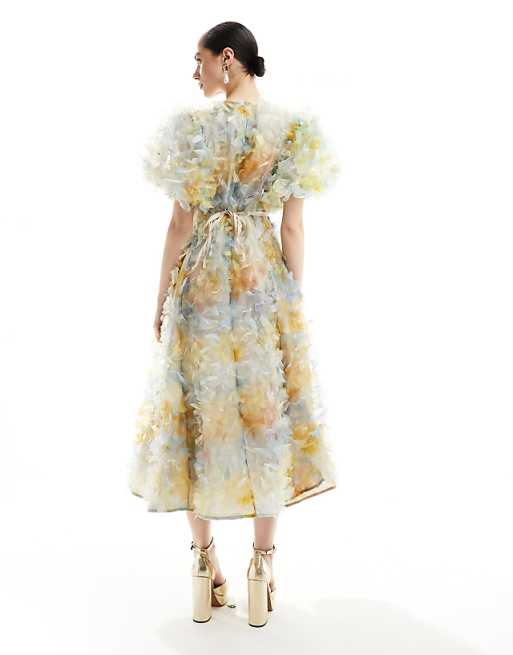 Dream Sister Jane Petally midi dress in watercolour 3D Dream Sister Jane Petally midi dress in watercolour 3D